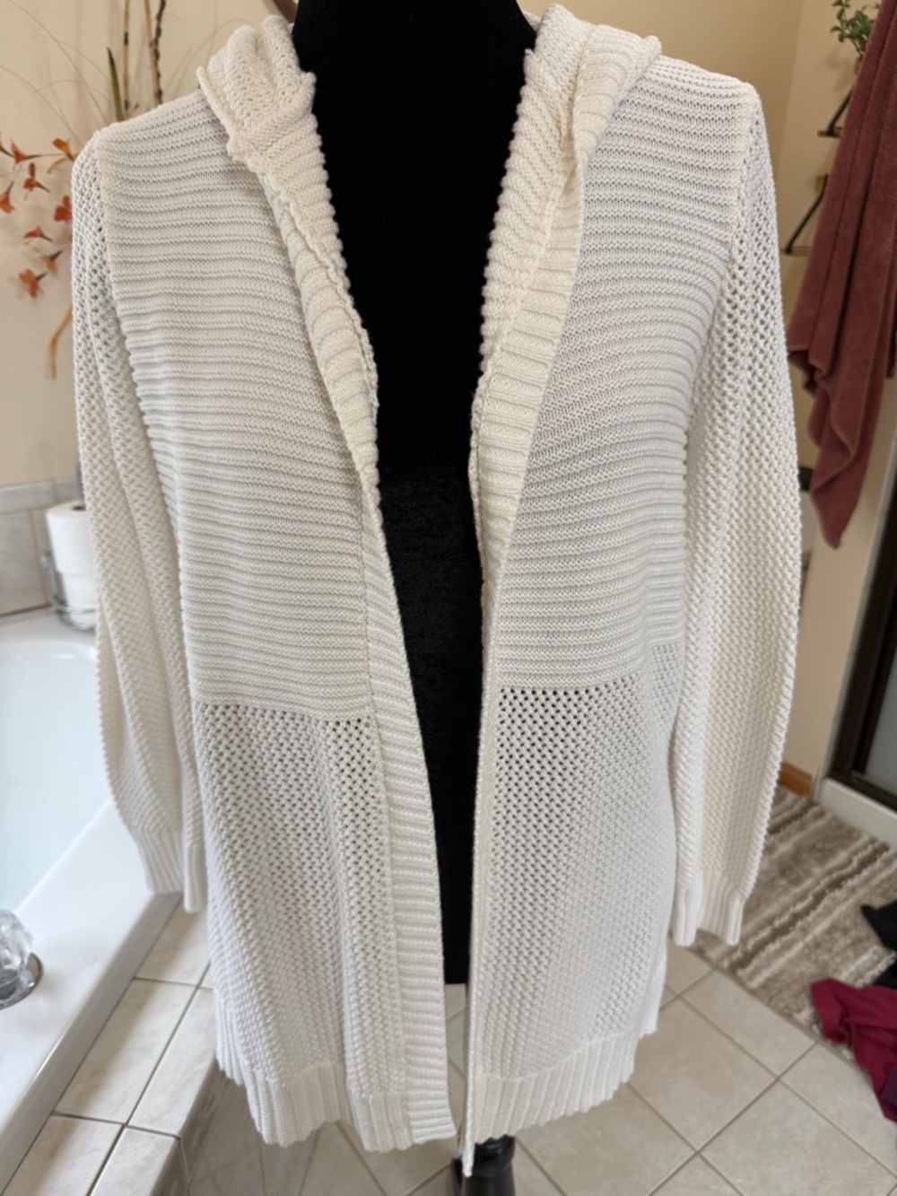 Marled Cream Hooded Open-Front Knit Cardigan